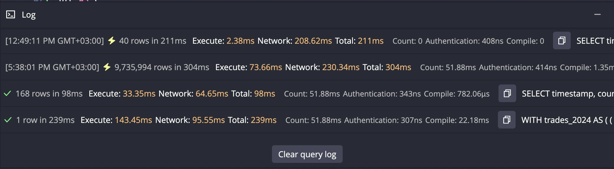 Query Log in the Web Console